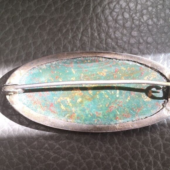 Vintage metal brooch One of a Kind Artist handmade sterling silver Stone pin - Picture 8 of 13